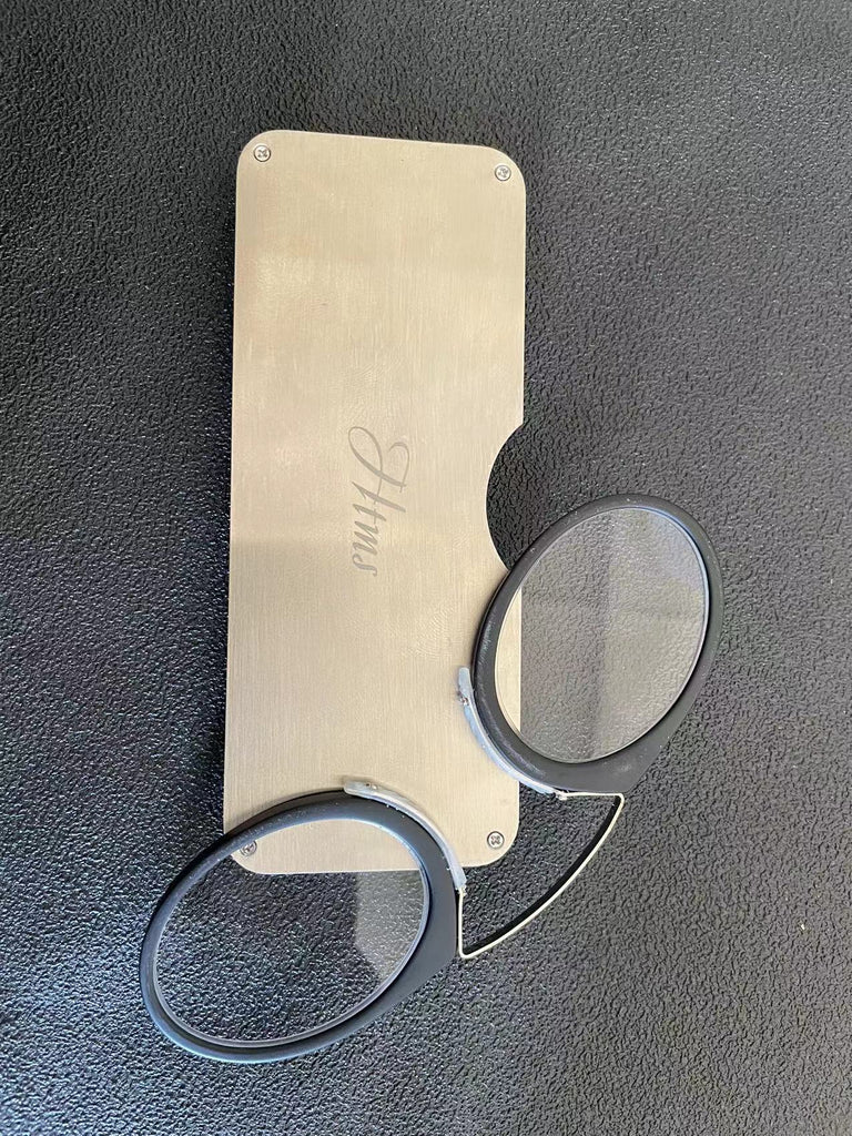 HTMS Pince-nez Rimless Foam Reading Glasses Nose Clip on Mini for Men Women Pince-Nez Portable Magnifier Oval with Case