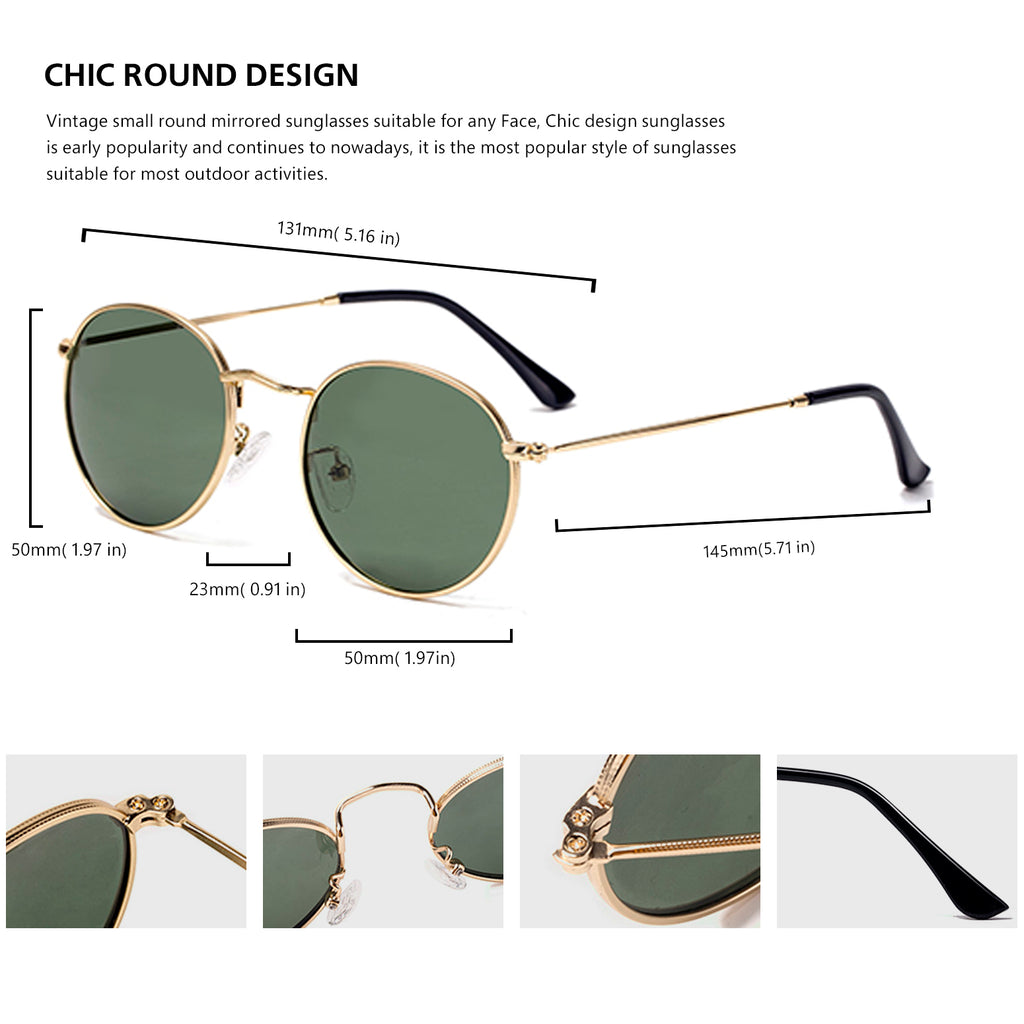 Small Round Polarized Sunglasses Retro Men Women Mirrored Lens Metal Frame  Circle Sun Glasses Shades – HTMS VISION