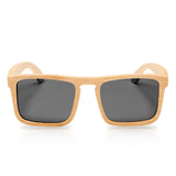 HTMS Bamboo Wood Sunglasses Men Polarized Square Wayfarer Sun glasses Vintage Driving Glasses (Grey Lens/Bamboo Frame)