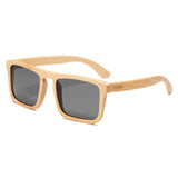 HTMS Bamboo Wood Sunglasses Men Polarized Square Wayfarer Sun glasses Vintage Driving Glasses (Grey Lens/Bamboo Frame)